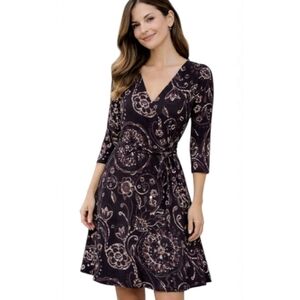 LILY True Wrap Dress Floral V-Neck 3/4 Sleeve M